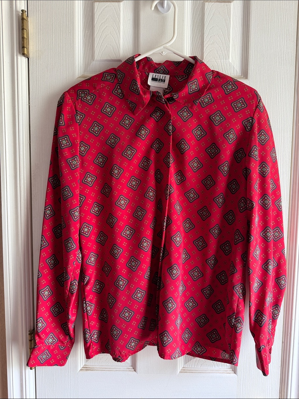 Leslie Fay Vintage Red Geometric Lightweight Shirt Jacket - Picture 2 of 11